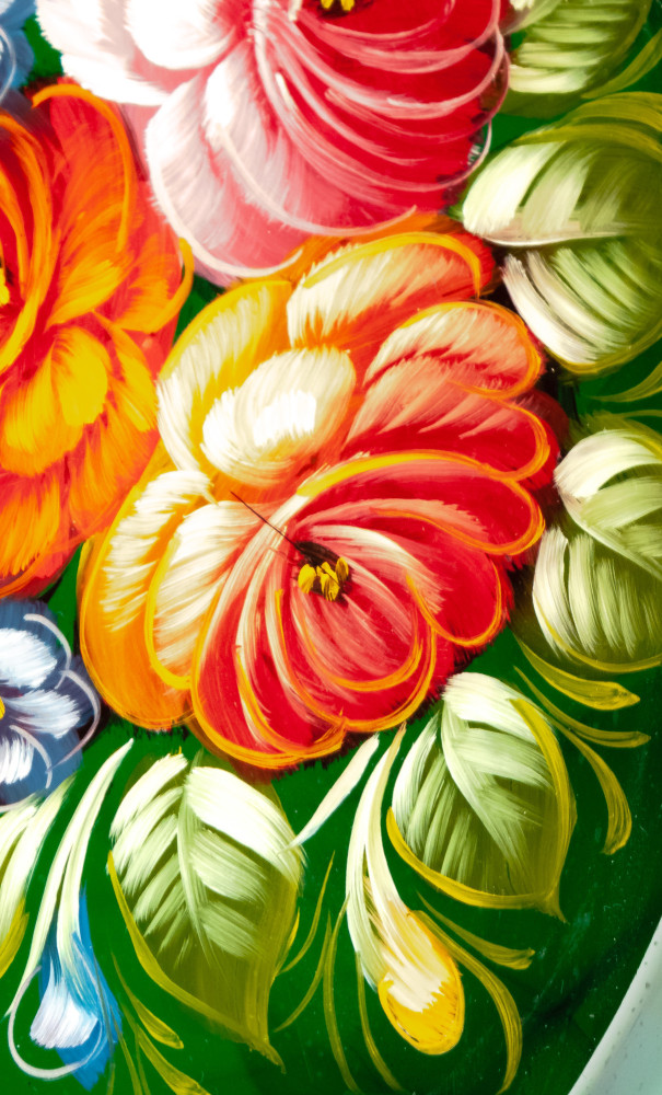 165x255 mm Zhostovo Patterns hand painted and lacquered Metal Forged Green Tray (by Lada Crafts)