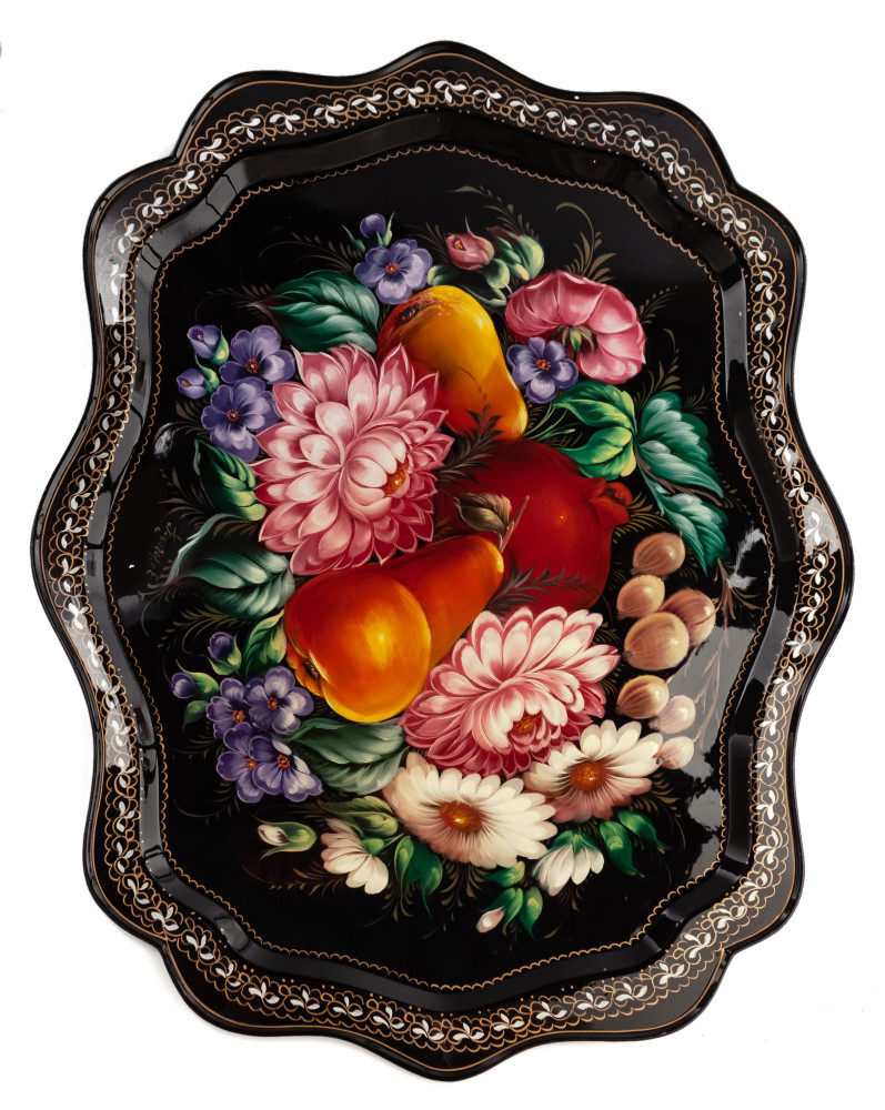 370x480 mm Zhostovo Patterns hand painted and lacquered by Blagova Metal Forged Tray (by Lada Crafts)