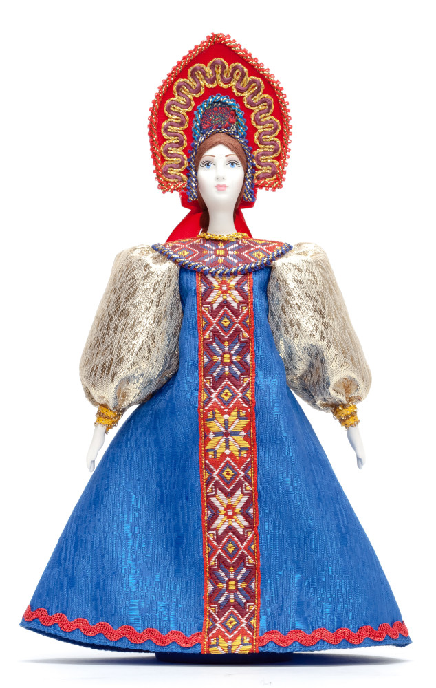 Porcelain Doll in a Russian Dress and Kokoshnik - 11 Inches (by Le Russe)