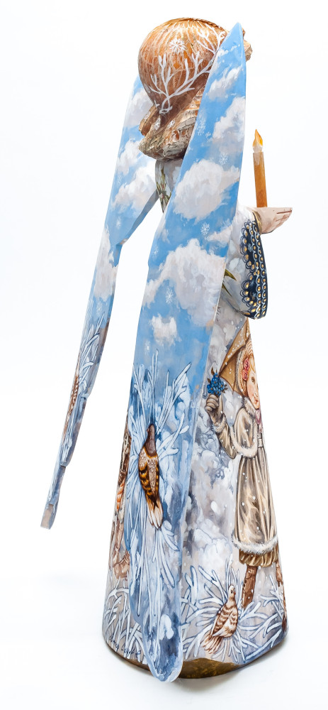 340 mm Mother Angel with a Candle and Children hand painted wooden figurine (by Polar Bear Studio)