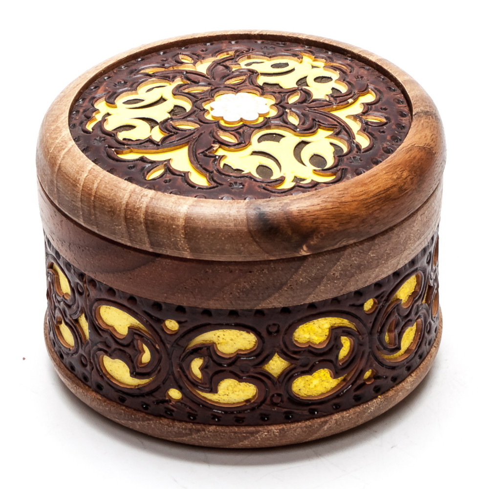 d 60 mm Siberian Patterns hand made Birchbark Jewelry Box (by Maxim Birch)
