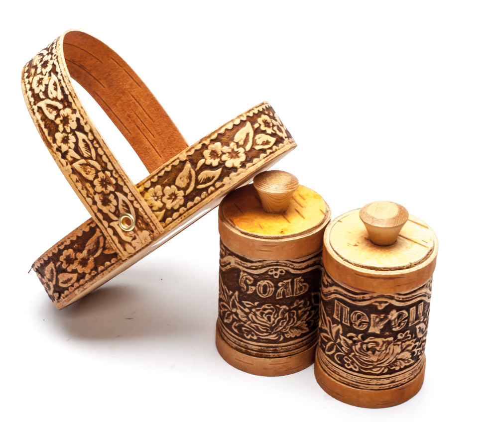 140x75 mm Salt and Pepper hand made birch Set with Tray (by Maxim Birch)