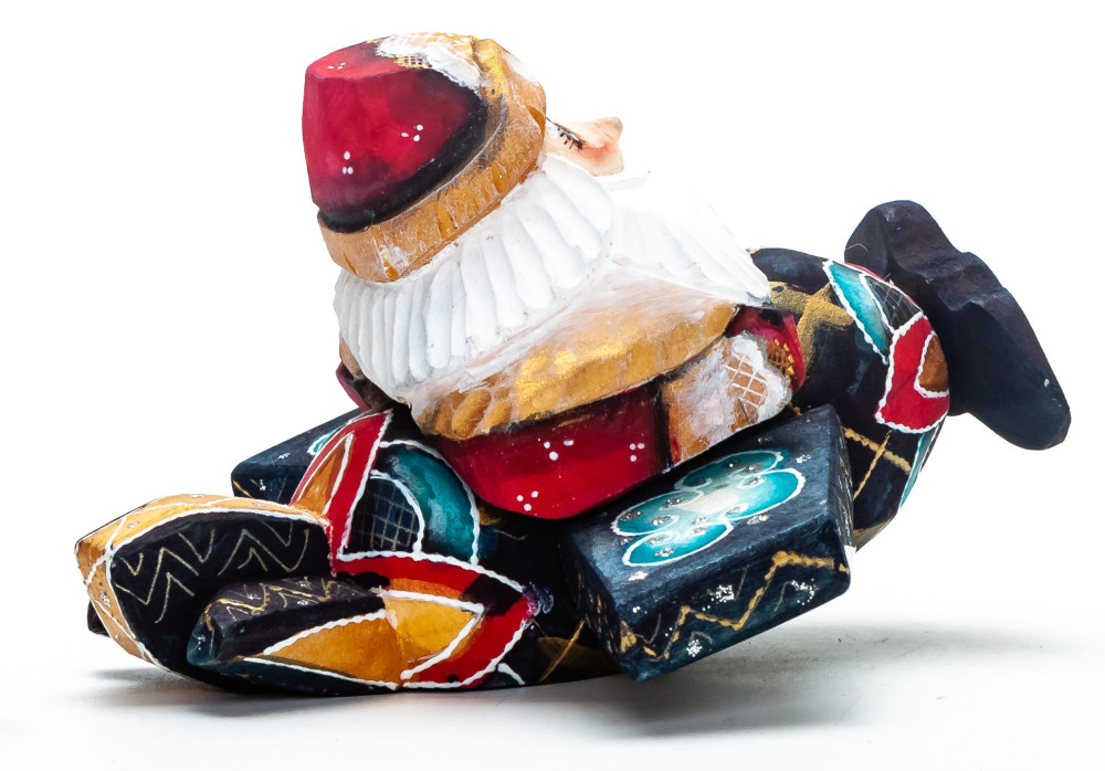 80 mm Santa on the Plane Carved Wood Hand Painted Collectible Figurine (by Igor Carved Wooden Figures Studio)
