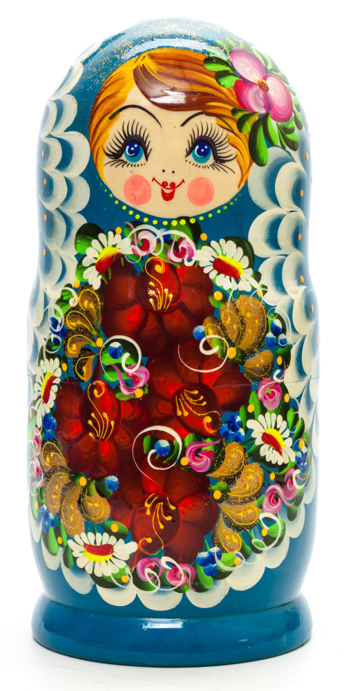 260 mm Flowers handpainted Wooden Matryoshka Doll 10 pcs (by Skazka)