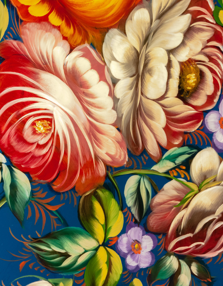 370x450 mm Zhostovo Patterns hand painted and lacquered by Blagova Metal Forged Tray (by Lada Crafts)