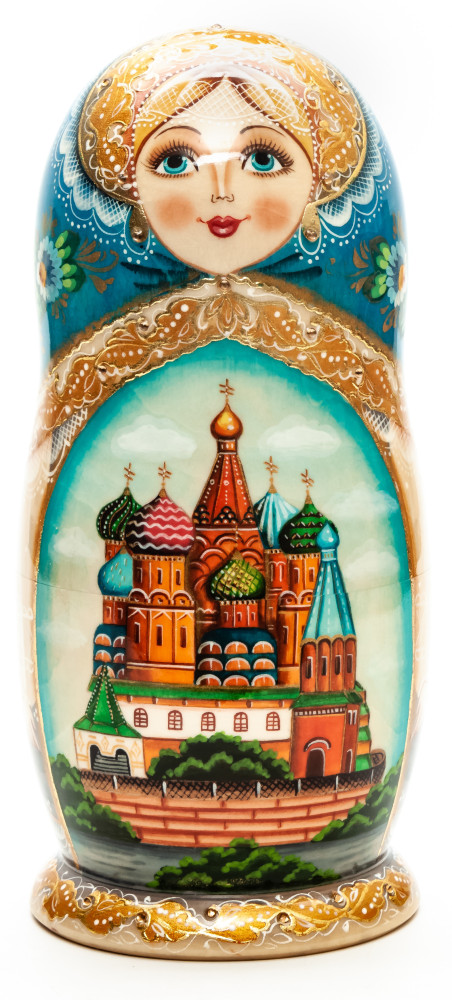 200mm Moscow Saint Basil Cathedral hand painted Matryoshka round Doll 5pcs (by A Studio)