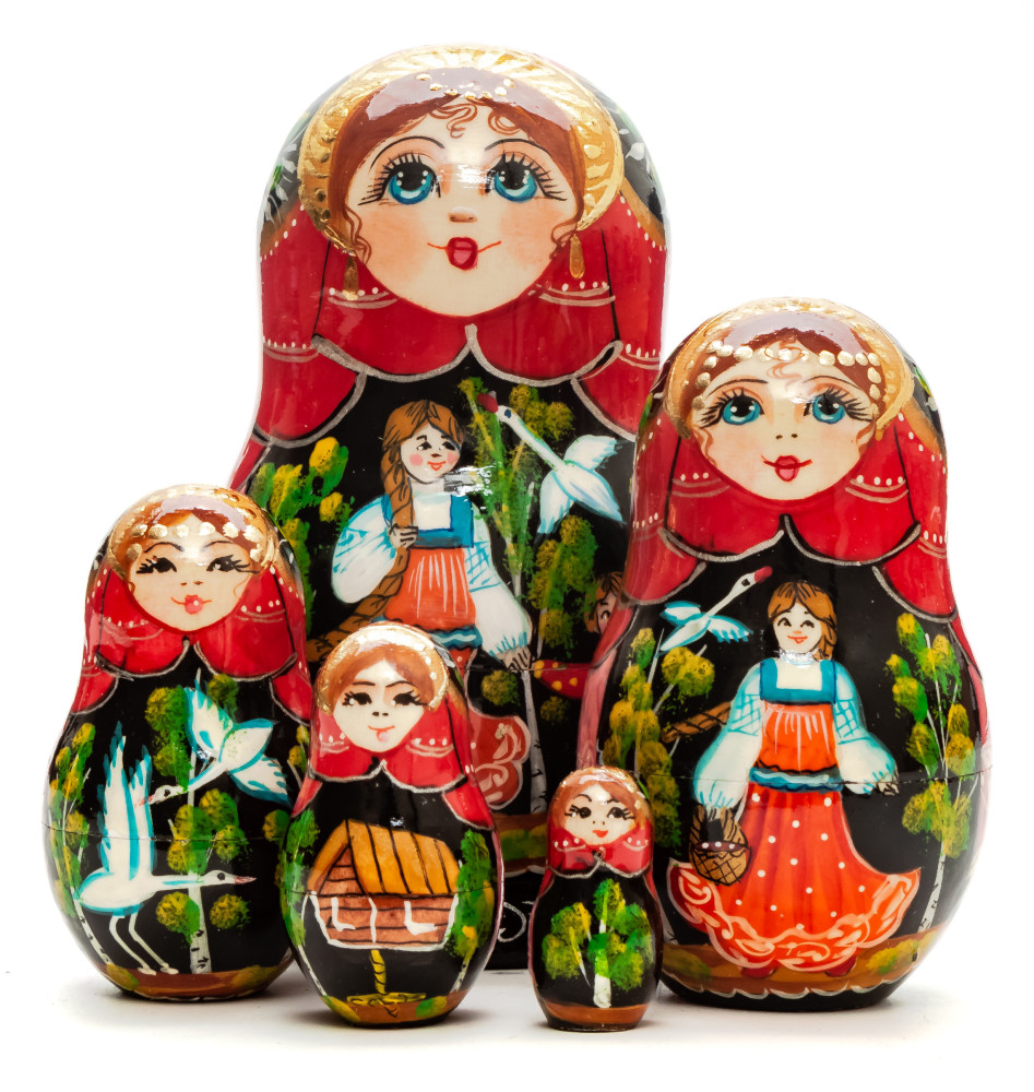 110mm The Magic Swan Geese hand painted Matryoshka doll 5pcs