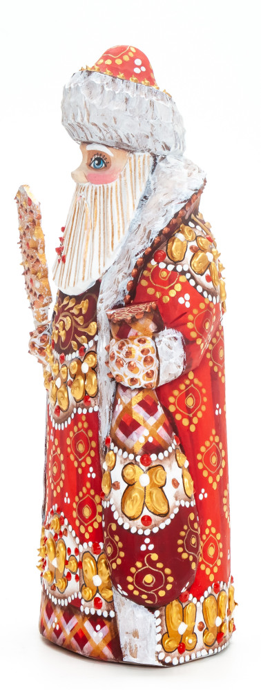 170 mm Santa Claus with a Magic Staff and a Bag handpainted Wooden Carved Statue (by Natalia Nikitina Workshop)