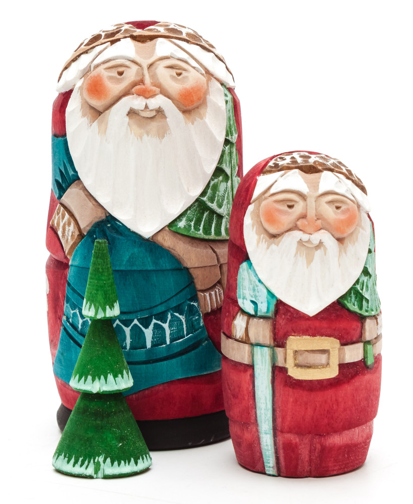 110 mm Santa Claus Hand Carved and Painted Matryoshka shape 3 pcs inside (by Sergey Carved Wooden Dolls Studio)