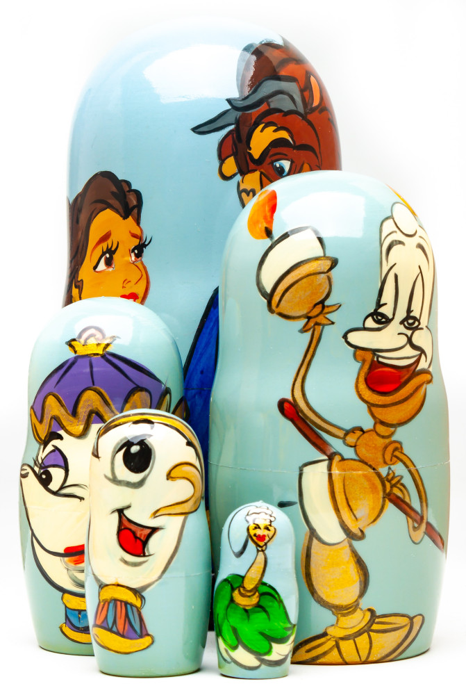 180mm Beauty and the Beast Hand Painted Matryoshka Doll 5 pcs (by Konstantin Studio)