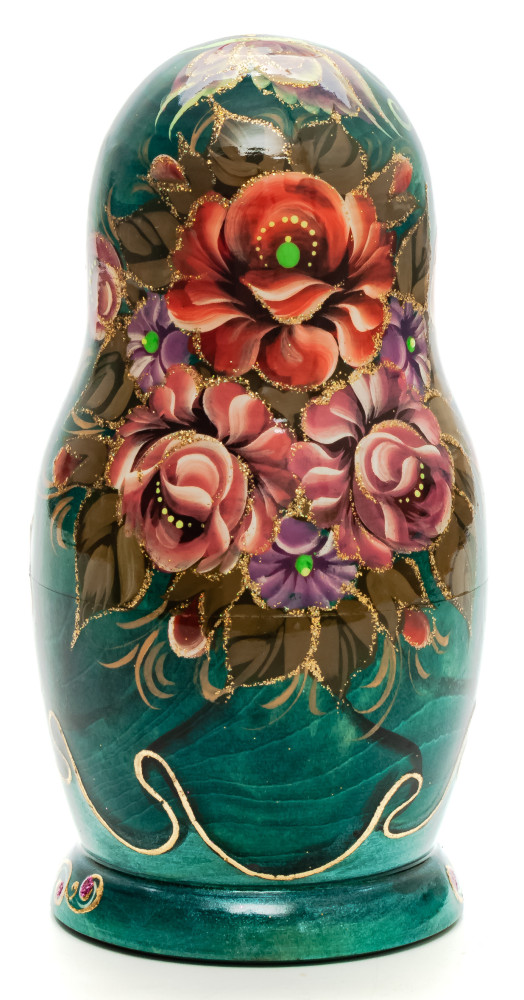 160 mm Flowers hand painted on Wooden Matryoshka doll 5 pcs (by Skazka)