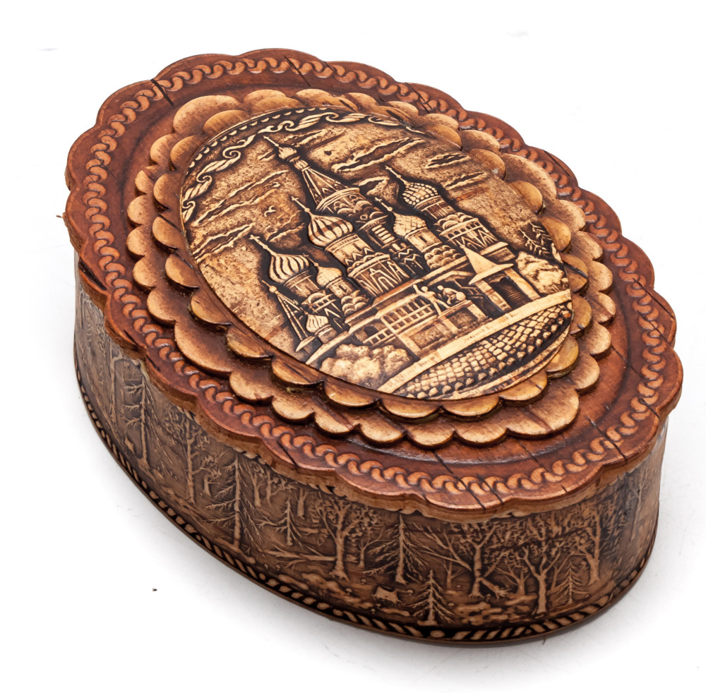 80x110 mm Saint Basil Cathedral hand made Birchbark Jewelry Box (by Maxim Birch)