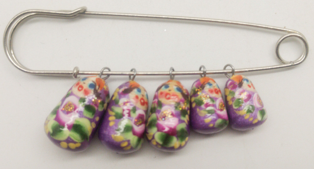Purple Russian Matryoshka hand painted Dolls Brooch ( by Elena Handicrafts Studio)