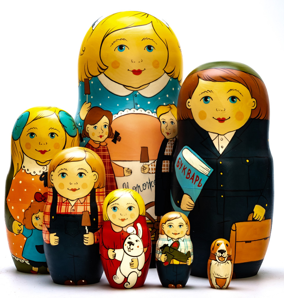 230mm Ice Cream Seller hand painted Traditional Russian Wooden Matryoshka doll 7 pcs (by Igor Malyutin)