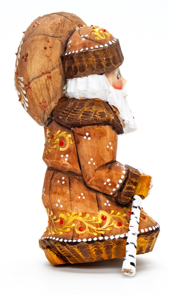 130 mm Santa with a Bag Carved Wood Hand Painted Collectible Figurine  (by Natalia Nikitina Workshop)