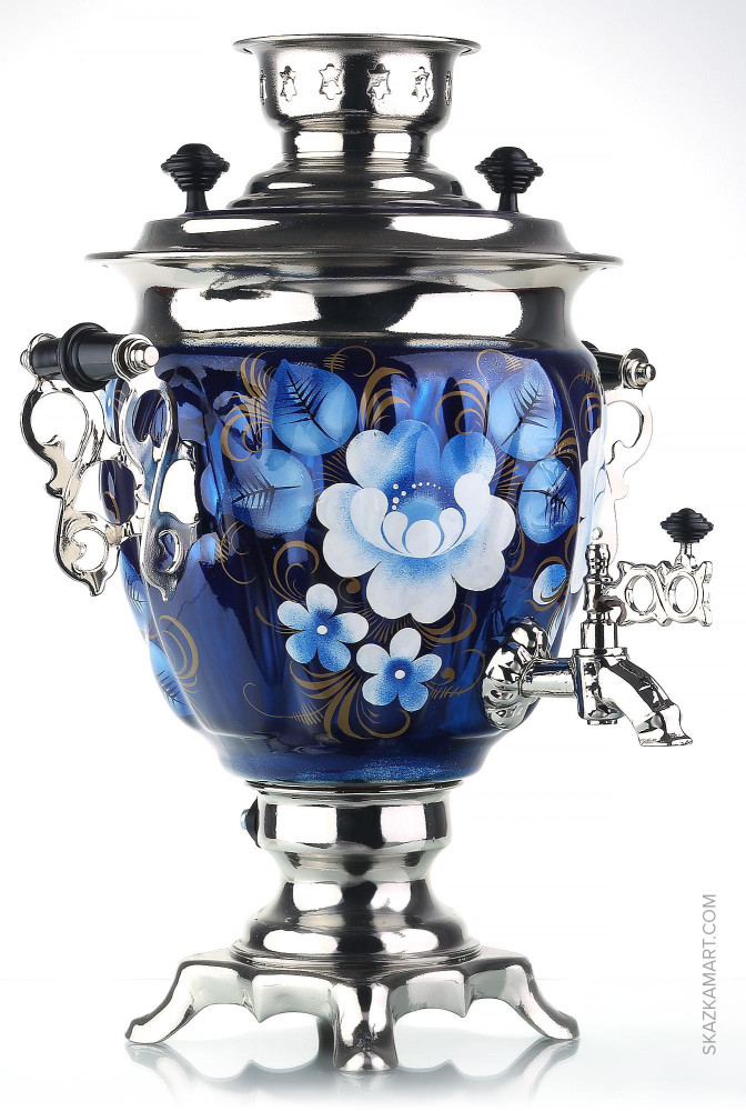 Blue Flowers Hand Painted Electric Samovar Kettle