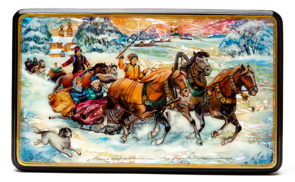 250x150mm Russian Troika Hand Painted Jewellery Box (by Tatiana Shkatulka Crafts)