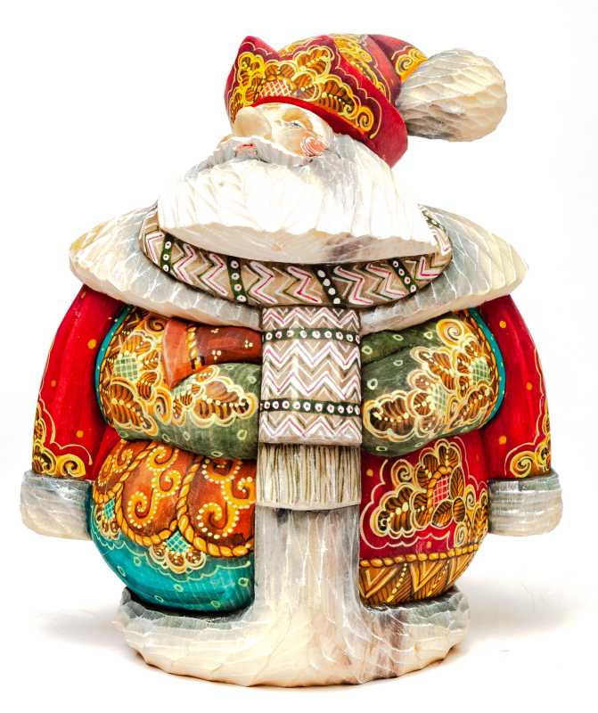 180 mm Round Santa Claus in a red Cap with Ornamental Painting (Kikin studio)