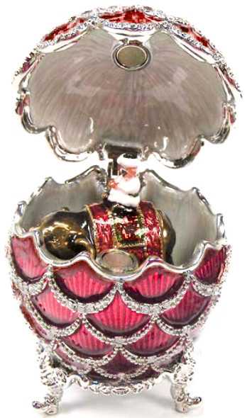 57 mm Red Pine Cone with Elephant inside Easter Egg