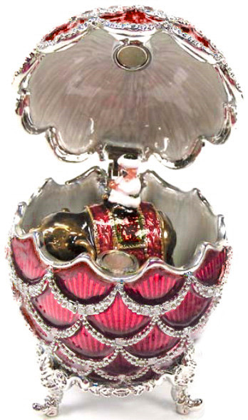 57 mm Red Pine Cone with Elephant inside Easter Egg