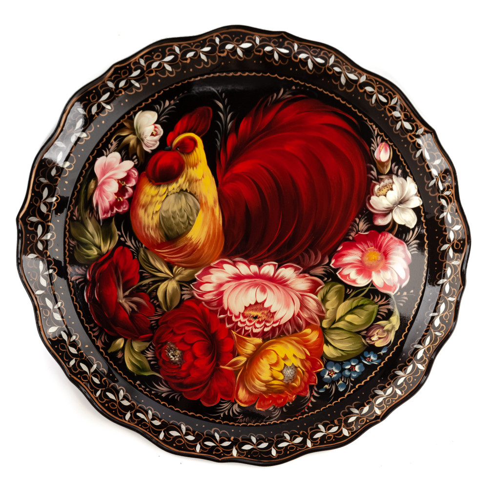  d 420 mm Zhostovo Patterns hand painted and lacquered by Golovina Metal Forged Tray (by Lada Crafts)