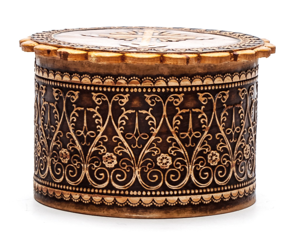 d 60 mm Siberian Patterns hand made Birchbark Jewelry Box (by Maxim Birch)