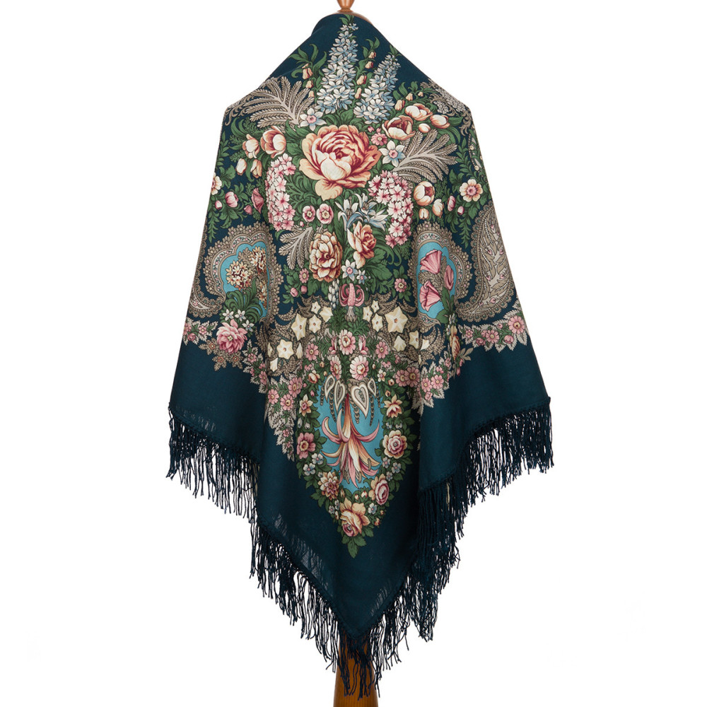 Shop Woolen Scarves with Woolen Fringe 146x146 cm 146x146 mm Above Silver Water Woolen Shawl with Woolen Fringe Pavlovo Posad Manufactory online at Skazka.site | Eligible for fast shipping and free returns. 146x146 mm Above Silver Water Woolen Shawl with Woolen Fringe Pavlovo Posad Manufactory