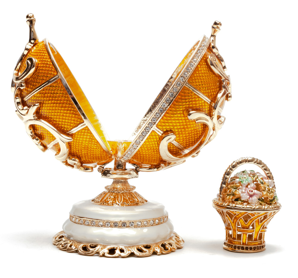 125 mm Ornamental Golden Medium Easter Egg with the Gift insude