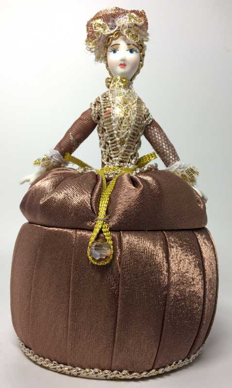 Girl in a Little Hat and Nice Dress Jewelry Box (hand-sewn Doll by Le Russe)