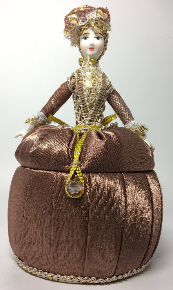 Girl in a Little Hat and Nice Dress Jewelry Box (hand-sewn Doll by Le Russe)