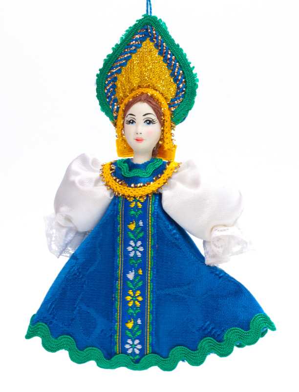 Porcelain Doll in a Russian Dress and Kokoshnik - 5.5 Inches (by Le Russe)