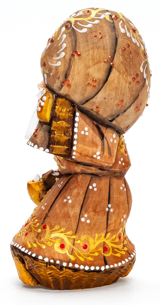 130 mm Santa with a Bag Carved Wood Hand Painted Collectible Figurine  (by Natalia Nikitina Workshop)