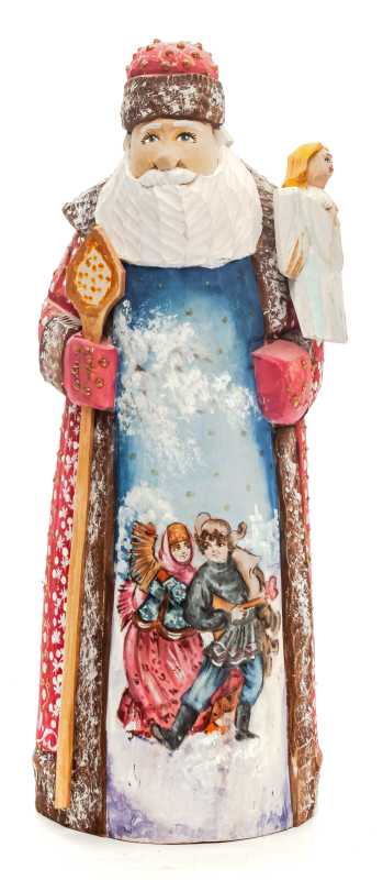240 mm Santa with a Magic Staff and an Angel with handpainted Children Wooden Carved Statue (by Igor Carved Wooden Figures Studio)