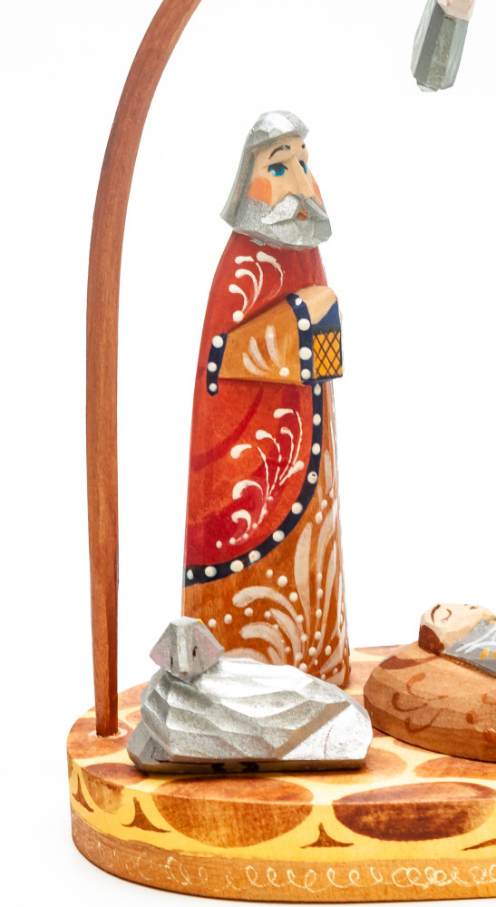 Nativity Set of 4 handpainted Carving Wooden Figures with Flying Angel