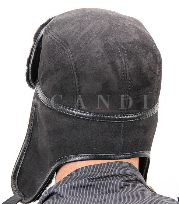Black Sheepskin Ushanka Hat with Ear flaps (by Scandi Furs)