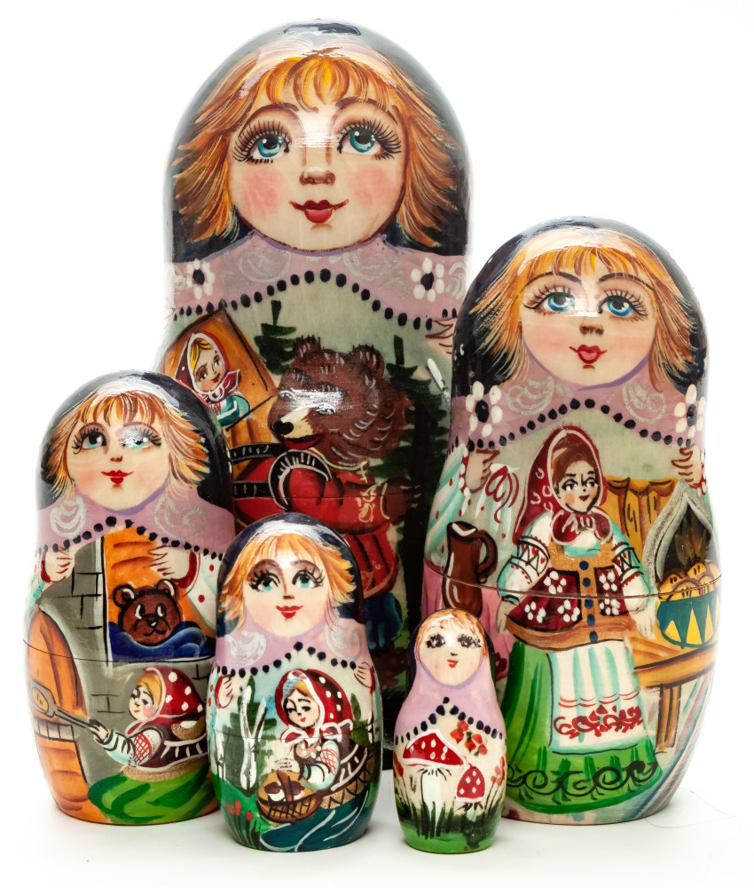 Shop Exclusive Nesting Dolls 180 mm Masha and The Bear hand painted on Wooden Matryoshka doll 5 pcs (by Valeria Crafts) online at Skazka.site | Eligible for fast shipping and free returns. 180 mm Masha and The Bear hand painted on Wooden Matryoshka doll 5 pcs (by Valeria Crafts)