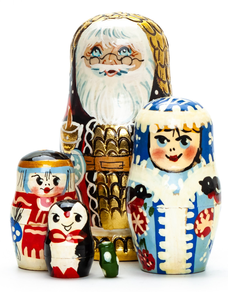 100 mm Santa Claus with Glasses hand painted wooden Matryoshka Doll 5 pcs (by Skazka)