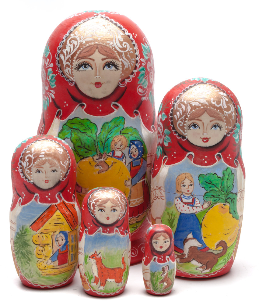 180 mm The Gigantic Turnip handpainted Wooden Matryoshka Doll 5 pcs (by Skazka)