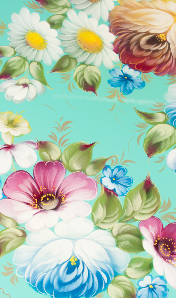 370x460 mm Zhostovo Patterns hand painted and lacquered by Lopatina Metal Forged Tray (by Lada Crafts)