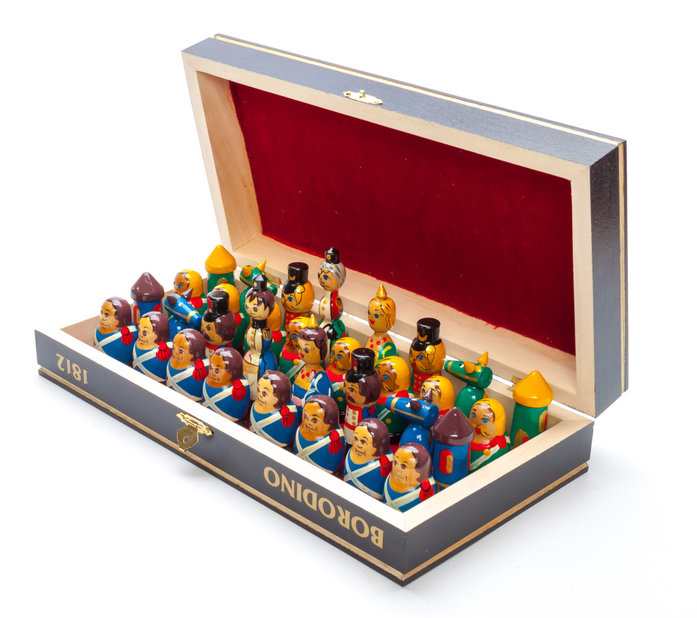 Wooden Chess Board with Soldiers of Battle of Borodino