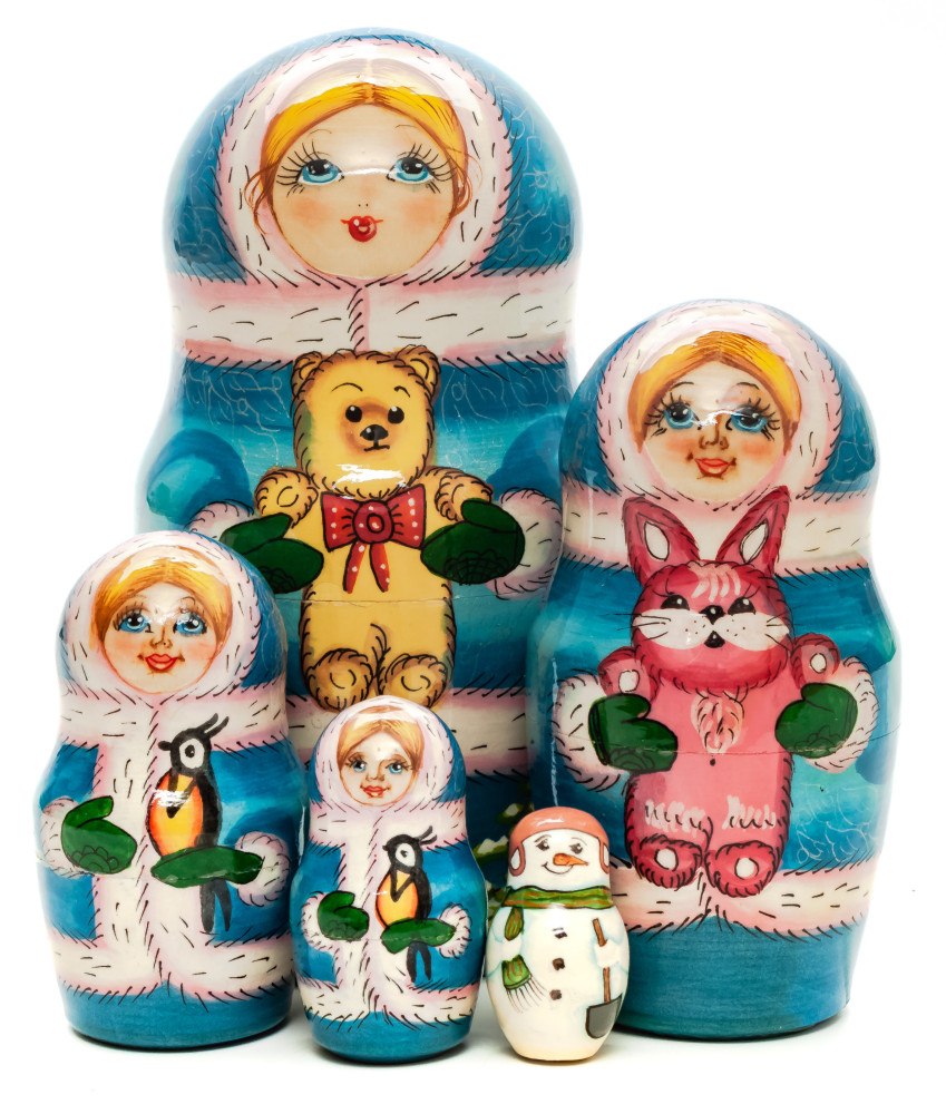 160 mm Girl with the Teddy Bear hand painted on Wooden Matryoshka doll 5 pcs (by Skazka)