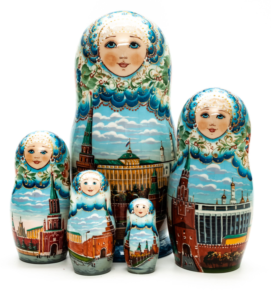 180 mm Moscow Kremlin hand painted wooden Matryoshka doll 5 pcs (by A Studio)