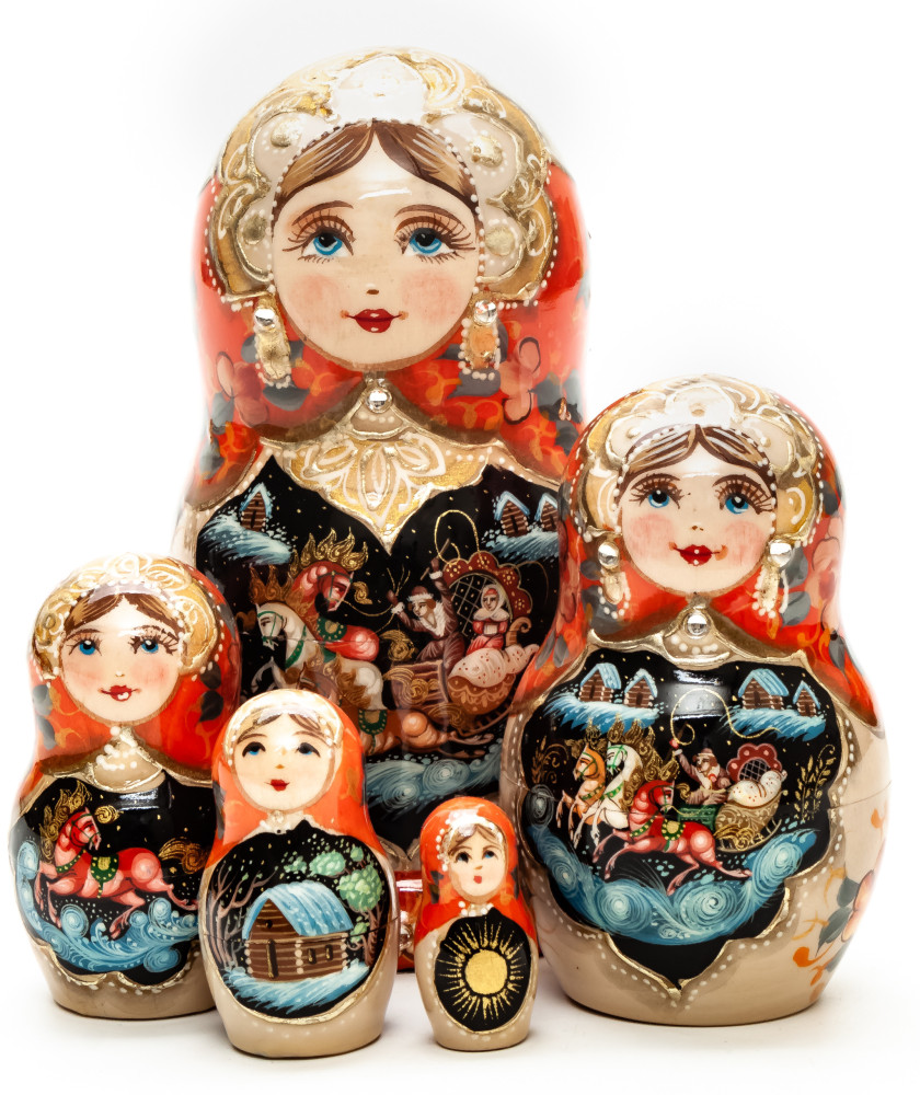 Shop Exclusive Nesting Dolls 130 mm Russian Troika hand painted on wooden Matryoshka doll 5 pcs (by A Studio) online at Skazka.site | Eligible for fast shipping and free returns. 130 mm Russian Troika hand painted on wooden Matryoshka doll 5 pcs (by A Studio)