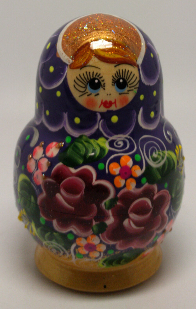 110mm Blue Flowers Art Matryoshka Doll 5pcs (by Valentina Crafts)