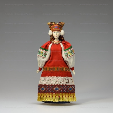 Russian Girl hand made Porcelain Doll in a National Dress and Kokoshnik - 11 Inches (by Le Russe)