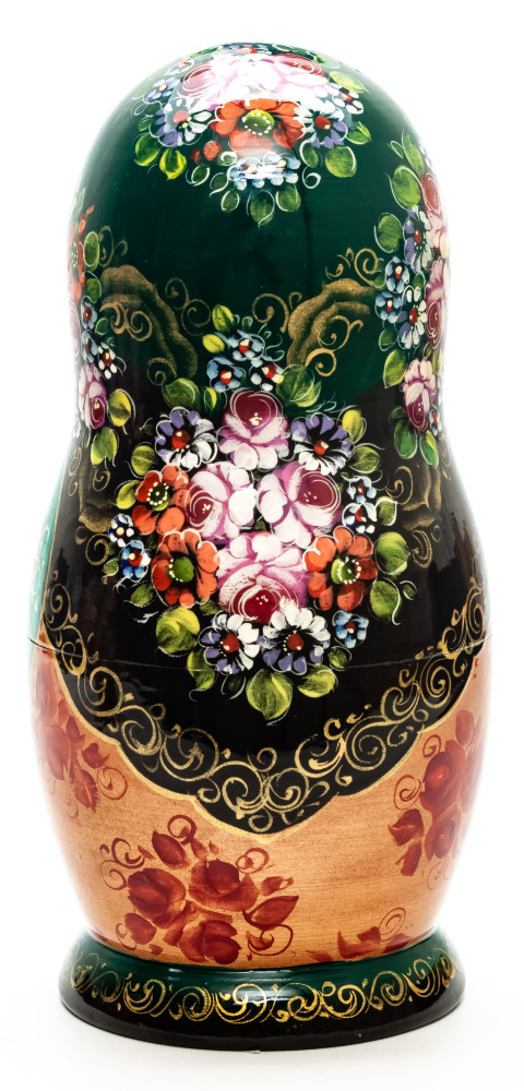 240 mm Zhostovo Patterns hand painted wooden Russian Matryoshka doll 5 pcs (by Olga Collection)
