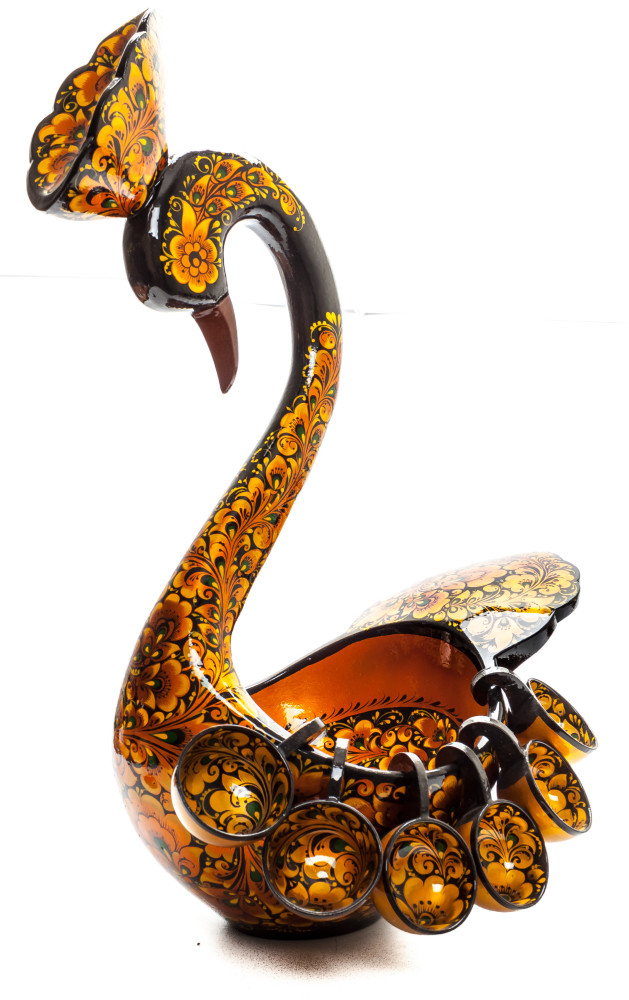 210x330 mm Duck Khokhloma hand painted wooden Ladle for Wine with small Ladles