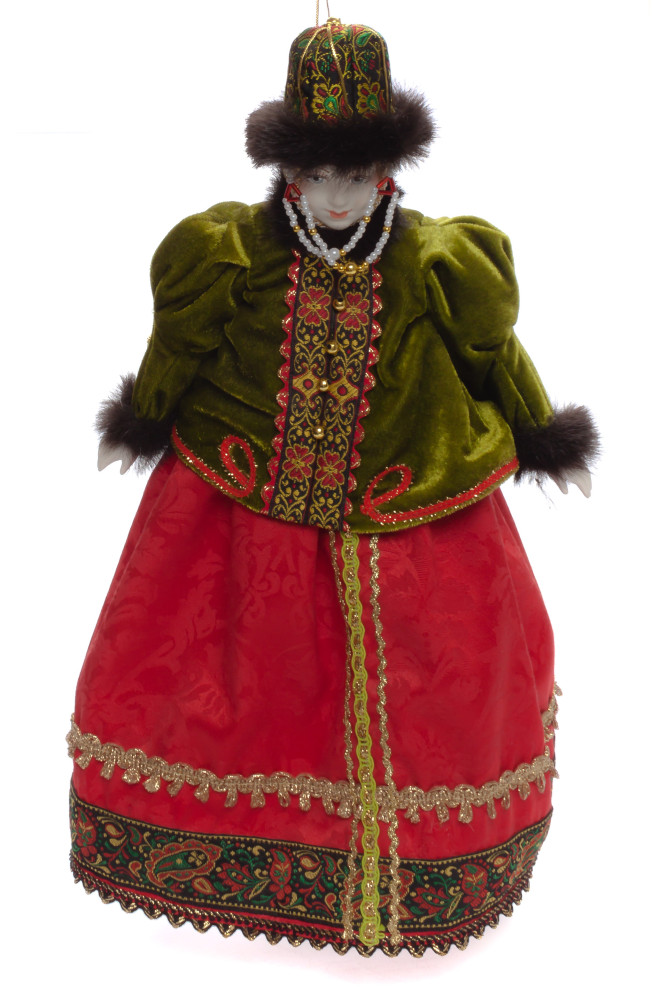 The Girl in a Winter Dress and Fur Hat hand-sewn Porcelain Doll - 16 Inches
