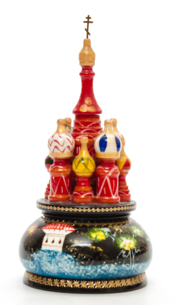 190 mm Saint Basil's Cathedral Russian Troika hand painted Wooden Music Box (by Nightingale Crafts)