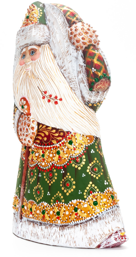 190 mm Santa with a Magic Staff and a Bag Carved Wood Hand Painted Collectible Figurine (by Natalia Workshop)